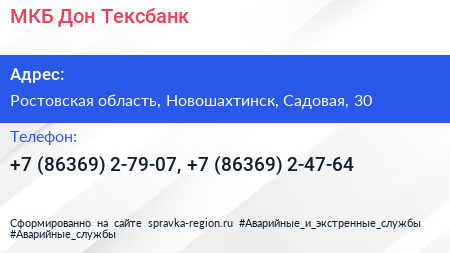 МКБ Дон Тексбанк - визитка