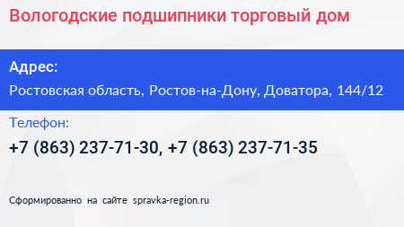 Вологодские подшипники торговый дом - визитка
