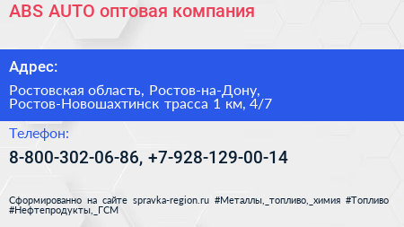ABS AUTO оптовая компания - визитка