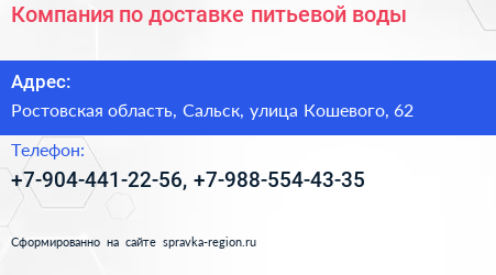 Компания по доставке питьевой воды - визитка