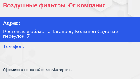 Воздушные фильтры Юг компания - визитка