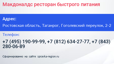 Макдоналдс ресторан быстрого питания - визитка