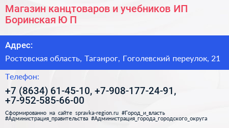 Магазин канцтоваров и учебников ИП Боринская Ю П  - визитка