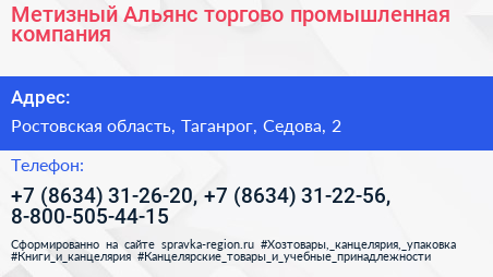 Метизный Альянс торгово промышленная компания - визитка