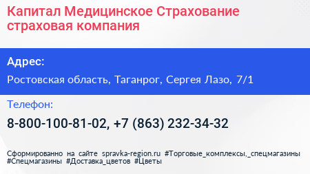 Капитал Медицинское Страхование страховая компания - визитка