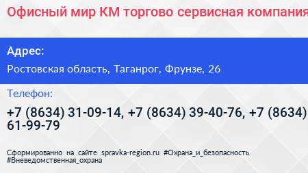 Офисный мир КМ торгово сервисная компания - визитка