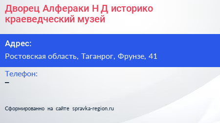 Дворец Алфераки Н Д историко краеведческий музей - визитка