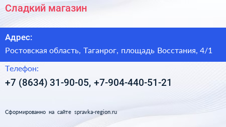 Сладкий магазин - визитка