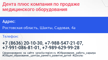 Дента плюс компания по продаже медицинского оборудования - визитка