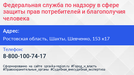 Федеральная служба по надзору в сфере защиты прав потребителей и благополучия человека - визитка
