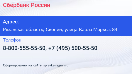 Сбербанк России - визитка