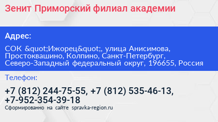 Зенит Приморский филиал академии - визитка