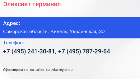 Элекснет терминал - визитка