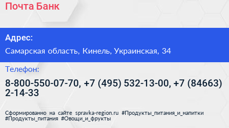 Почта Банк - визитка