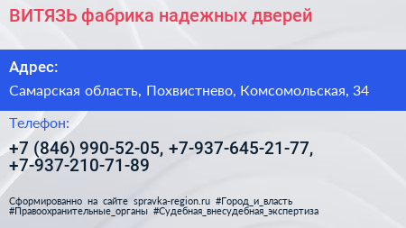 ВИТЯЗЬ фабрика надежных дверей - визитка