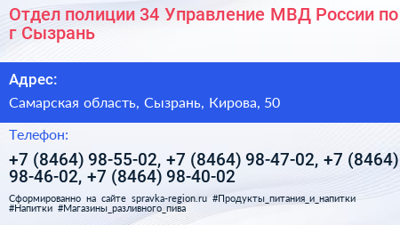 Отдел полиции 34 Управление МВД России по г Сызрань - визитка