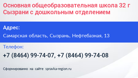 Основная общеобразовательная школа 32 г Сызрани с дошкольным отделением - визитка
