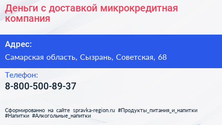 Нажмите, чтобы скачать визитку Деньги с доставкой микрокредитная компания - визитка
