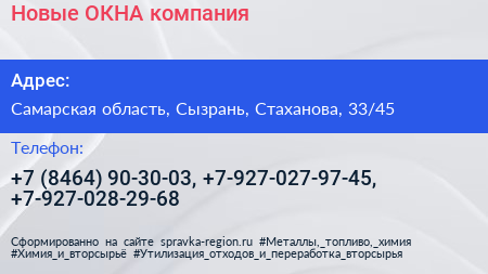 Новые ОКНА компания - визитка