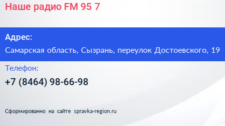 Наше радио FM 95 7 - визитка