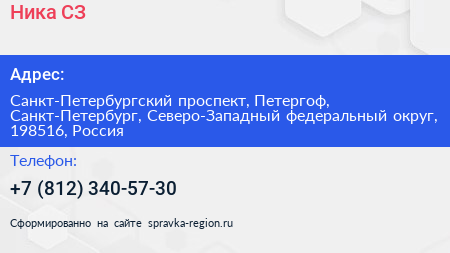 Ника СЗ - визитка