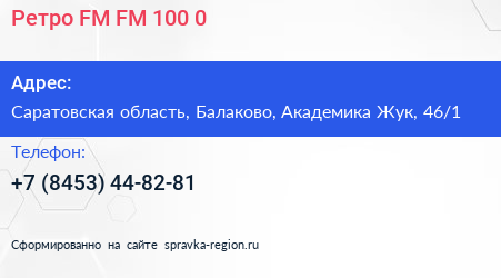Ретро FM FM 100 0 - визитка