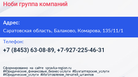 Ноби группа компаний - визитка