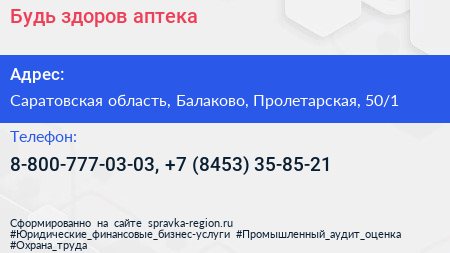 Будь здоров аптека - визитка