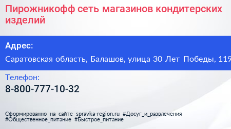 Пирожникофф сеть магазинов кондитерских изделий - визитка