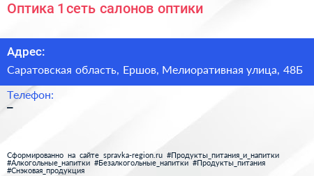 Оптика 1 сеть салонов оптики - визитка