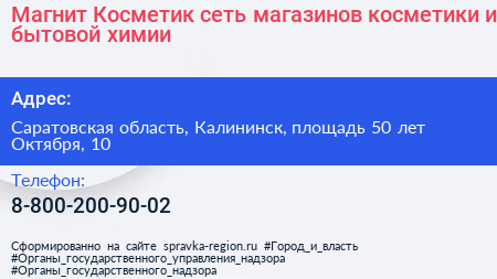 Магнит Косметик сеть магазинов косметики и бытовой химии - визитка