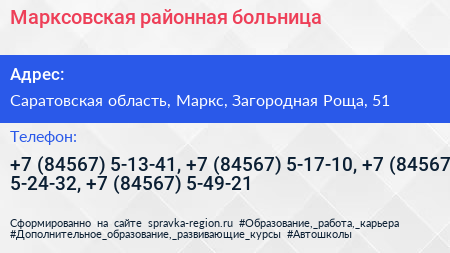 Марксовская районная больница - визитка