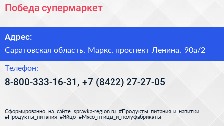 Победа супермаркет - визитка