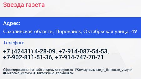 Звезда газета - визитка