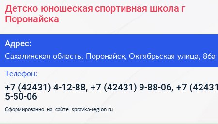 Детско юношеская спортивная школа г Поронайска - визитка
