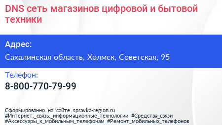 DNS сеть магазинов цифровой и бытовой техники - визитка