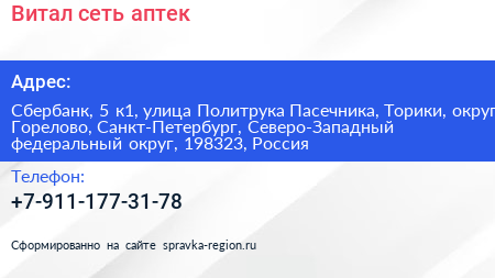 Витал сеть аптек - визитка