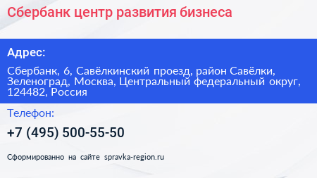 Сбербанк центр развития бизнеса - визитка