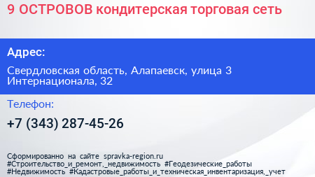 9 ОСТРОВОВ кондитерская торговая сеть - визитка
