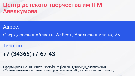 Центр детского творчества им Н М Аввакумова - визитка
