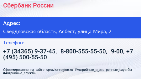Сбербанк России - визитка