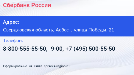 Сбербанк России - визитка