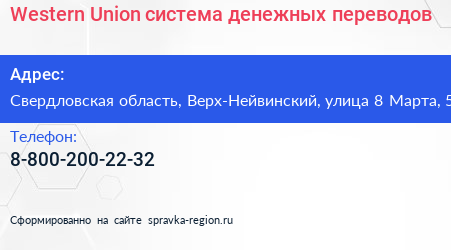 Western Union система денежных переводов - визитка