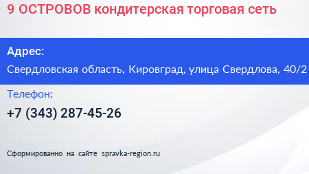 9 ОСТРОВОВ кондитерская торговая сеть - визитка