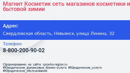 Магнит Косметик сеть магазинов косметики и бытовой химии - визитка