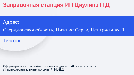 Заправочная станция ИП Циулина П Д  - визитка