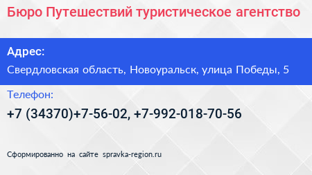 Бюро Путешествий туристическое агентство - визитка