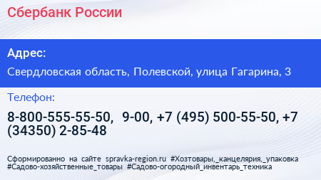 Сбербанк России - визитка