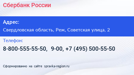 Сбербанк России - визитка