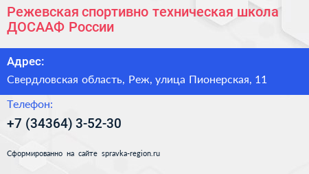 Режевская спортивно техническая школа ДОСААФ России - визитка